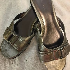 Calvin Klein metallic pewter leather edge soled sandals